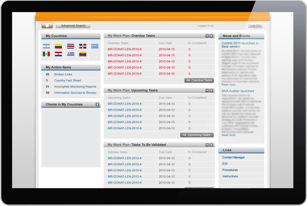 Screenshot of an EHS Regulatory Monitoring Dashboard